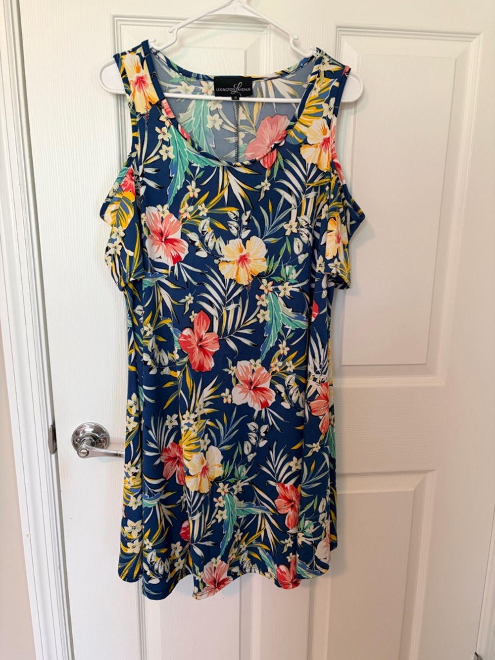 Lush Navy Tropical Floral Cold-Shoulder Mini Dress